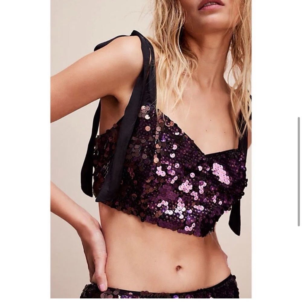 NWT Free People Star Bright Sequin Cropped Top & Maxi Skirt Set Lilac, Size 14 - Picture 6 of 10